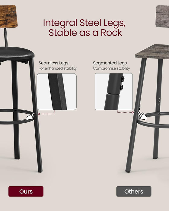 VASAGLE Bar Stools Set of 2, Barstools 29.7 Inches with Back, Modern Basic | Bar Height Stools, Bar Chairs, Steel Frame, Easy Assembly, Rustic Brown and Black, BARNET Collection ULBC069B81