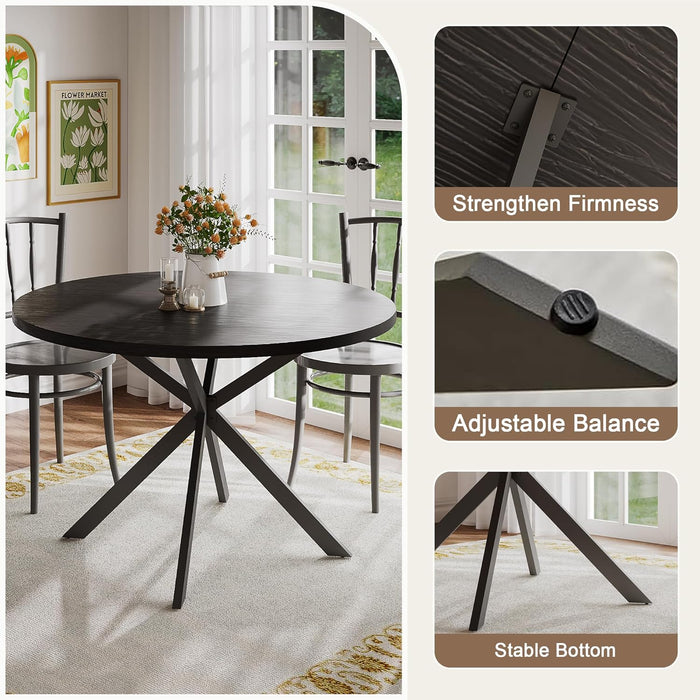 47.2 Inch round Dining Table for 4, Farmhouse Wood Kitchen Table, Circle Dinner Table for Kitchen & Dining Room, Black