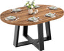 Extendable round Dining Table Wood Circle to Oval Kitchen Table for 4 to 6 People with Black Cross Metal Legs Modern Rustic Walnut Dinner Table Space Saving Furniture