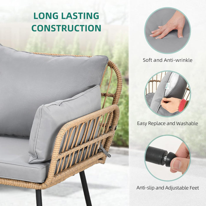 Patio Loveseat, All-Weather Wicker Rattan 2 Seater Sofa with Cushions & Lumbar Pillows, Outdoor Patio Furniture Set for Patio, Balcony, Backyard, Deck, Poolside - Grey