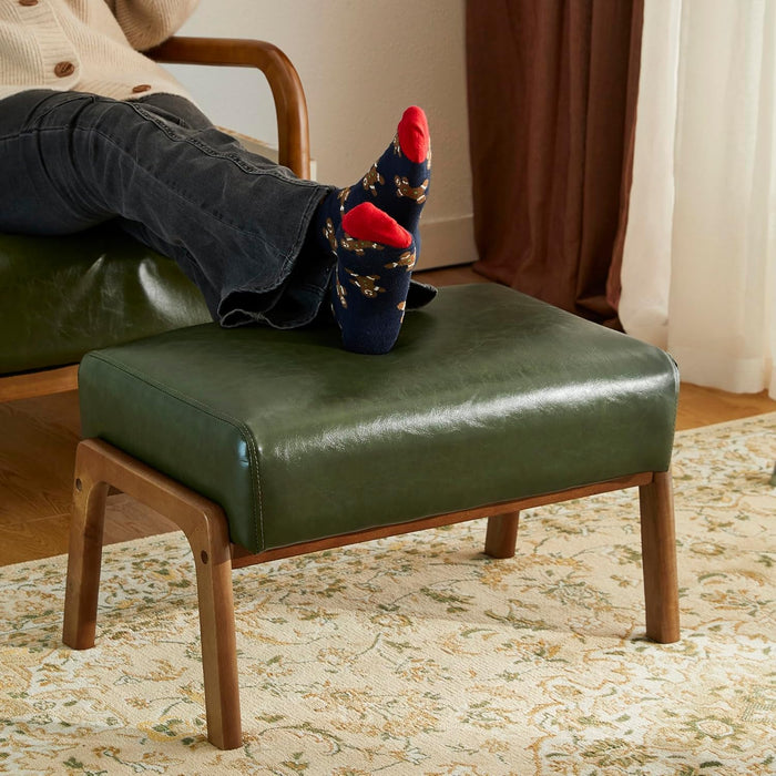 Foot Stool Ottoman, Modern Leatherette Sofa Stool Vanity Chair with Rubber Wood Frame, Footrest Ottoman Bench for Living Room, Entryway, Hunter Green