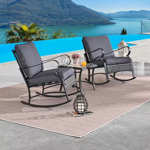 3-Piece Metal Patio Conversation Set with Grey Cushions