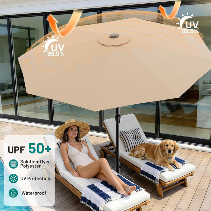 10 FT Outdoor Patio Umbrella, Patio Table Umbrella with Push Button Tilt and Crank, Outdoor Patio Umbrellas with 8 Fiberglass Ribs, Patio Umbrellas for Market, Garden, Pool (Beige)