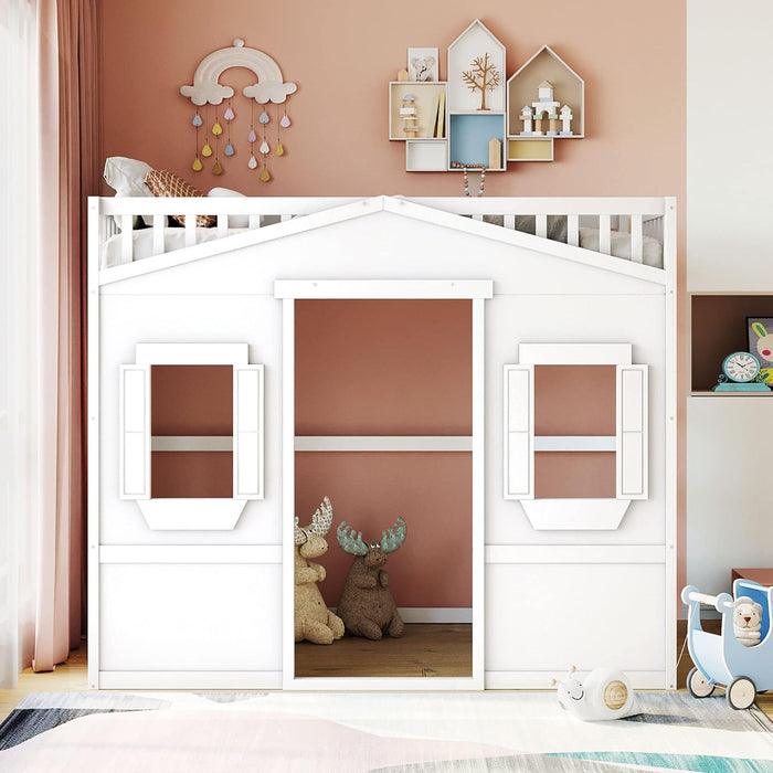 Full Loft Bed With White PlayhouseStructure Durable
