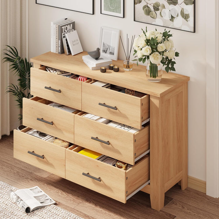 Dresser for Bedroom, 47 Inch Wide Wood Chest of Drawers, Large Storage Organizer with Deep Drawers & Stable Legs, Modern Farmhouse Dresser for Living Room, Entryway, Natural