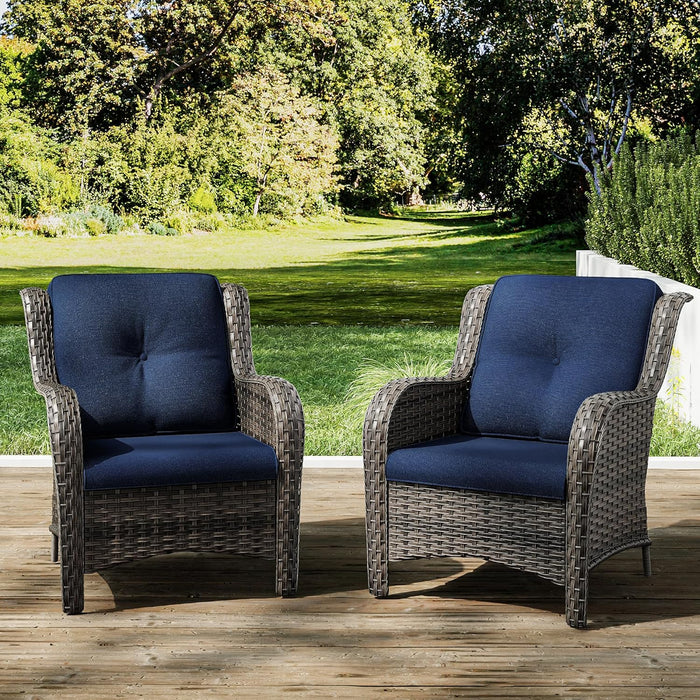 Outdoor Wicker Chair Rattan Patio Dining Chairs Set of 2 PE Wicker Patio Chairs with 4Inch Seat Cushions Outdoor Patio Seating Chair for Garden, Backyard Deck(Mixed Grey/Blue)