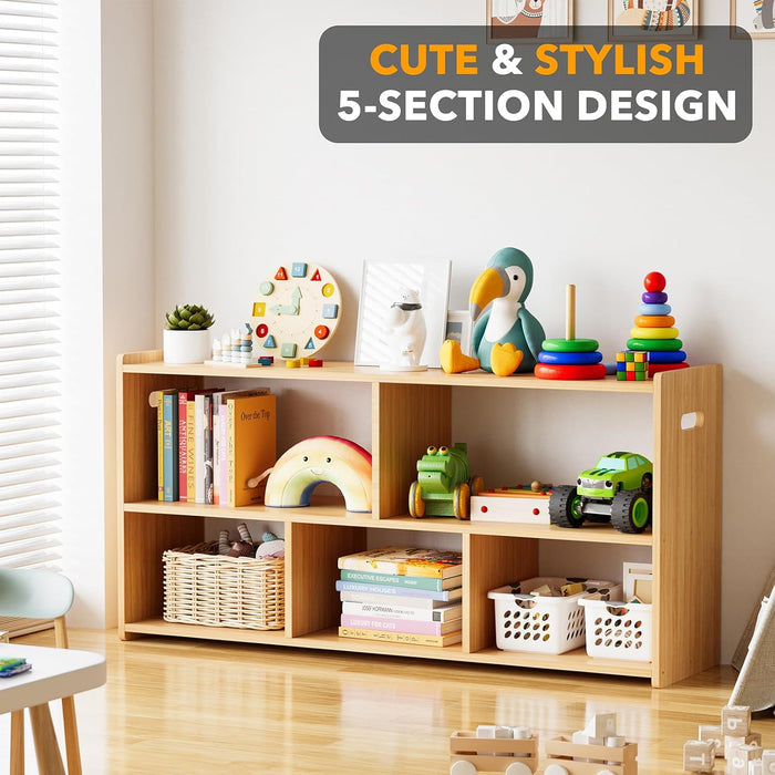 Natural Wooden Montessori Bookshelf Five Compartments