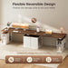 Farmhouse 55 Inch Electric Standing Desk with Storage, Walnut+White