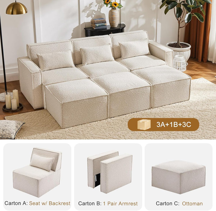 Sleeper Modular Sectional Sofa with Reversible Chaise,Modern Sectional Sleeper Sofa,6 Seater Sofa Bed Couch,Oversized Sectional Couch for Living Room,Apartment,Boucle Fabric,White