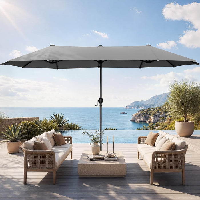 13 Ft Large Double-Sided Twin Patio Umbrella, Outdoor Market Umbrella with Crank Handle, Powerful UV Protective, Smoky Gray