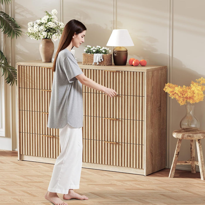 Fluted 8 Drawer Dresser for Bedroom, Wide Chest of Drawers for Closet and Bedroom Storage, Dresser Storage for Living Room