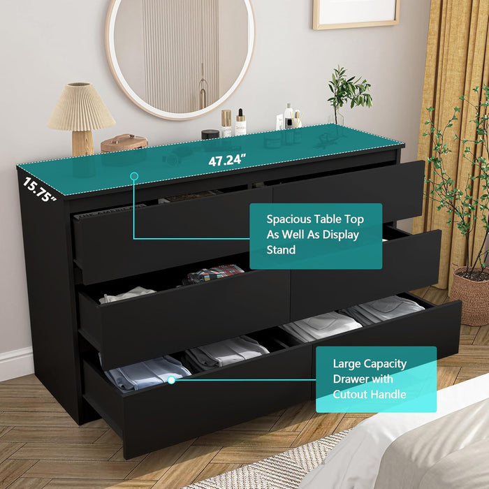 Black Six Drawer Dresser Featuring Generous Storage