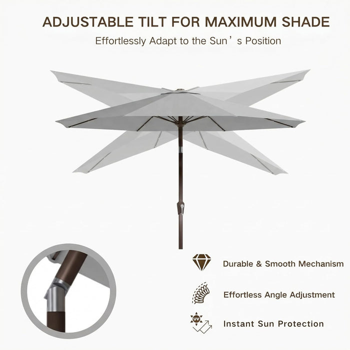 10FT Outdoor Patio Umbrella with Solar Lights, Market Table Umbrella with Push Button Tilt & Crank, 8 Sturdy Ribs, 32 LED Lights, UV Protection for Garden Lawn Deck Backyard Pool (Light Grey)