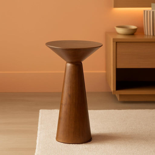 22.8” Tall round Martini End Table, Walnut – Solid Pine Wood Pedestal Accent Drink Stand with Tapered Base – Farmhouse Modern Furniture for Living Room, Bedroom & Small Spaces