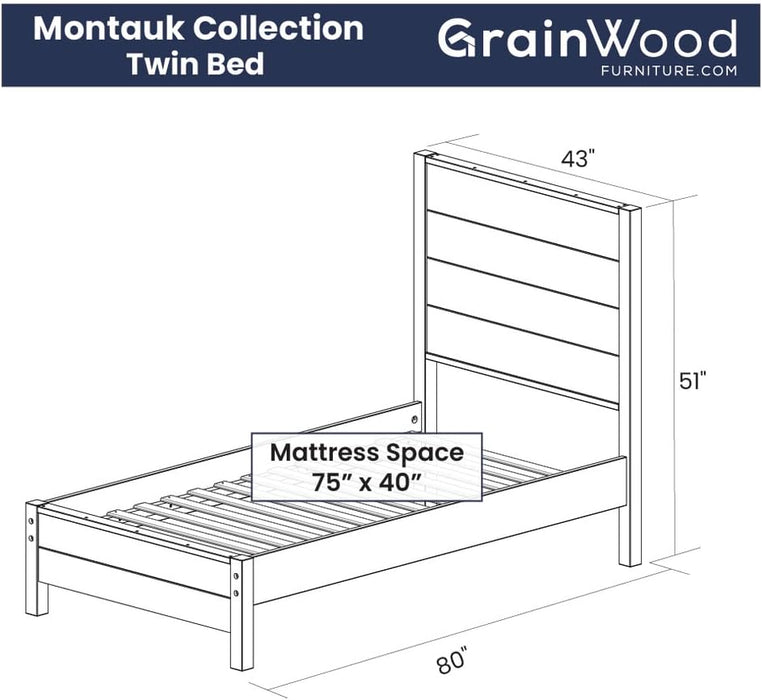 Montauk Solid Wood Bed, Twin Size, Rustic Off-White