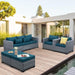 5-Piece Patio Furniture Set, Outdoor Conversation Set with PE Wicker Couch, Chairs, and Ottomans, All-Weather Grey Rattan with Anti-Slip Cushions for Backyard, Balcony, and Deck, Peacock Blue