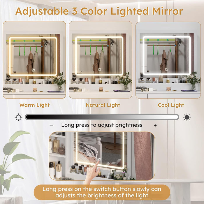 White Makeup Vanity Desk With Adjustable Brightness