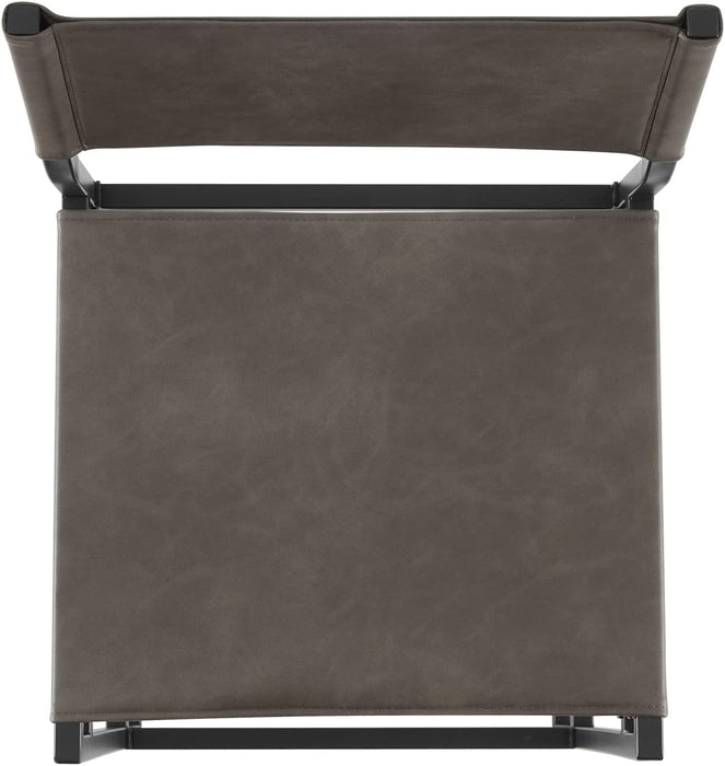 Faux Leather Counter Height Bar Stools Set of 2, Sling Armless Kitchen Barstools with Back and Metal Frame, 24" H Seat Height Counter Chairs, Grey