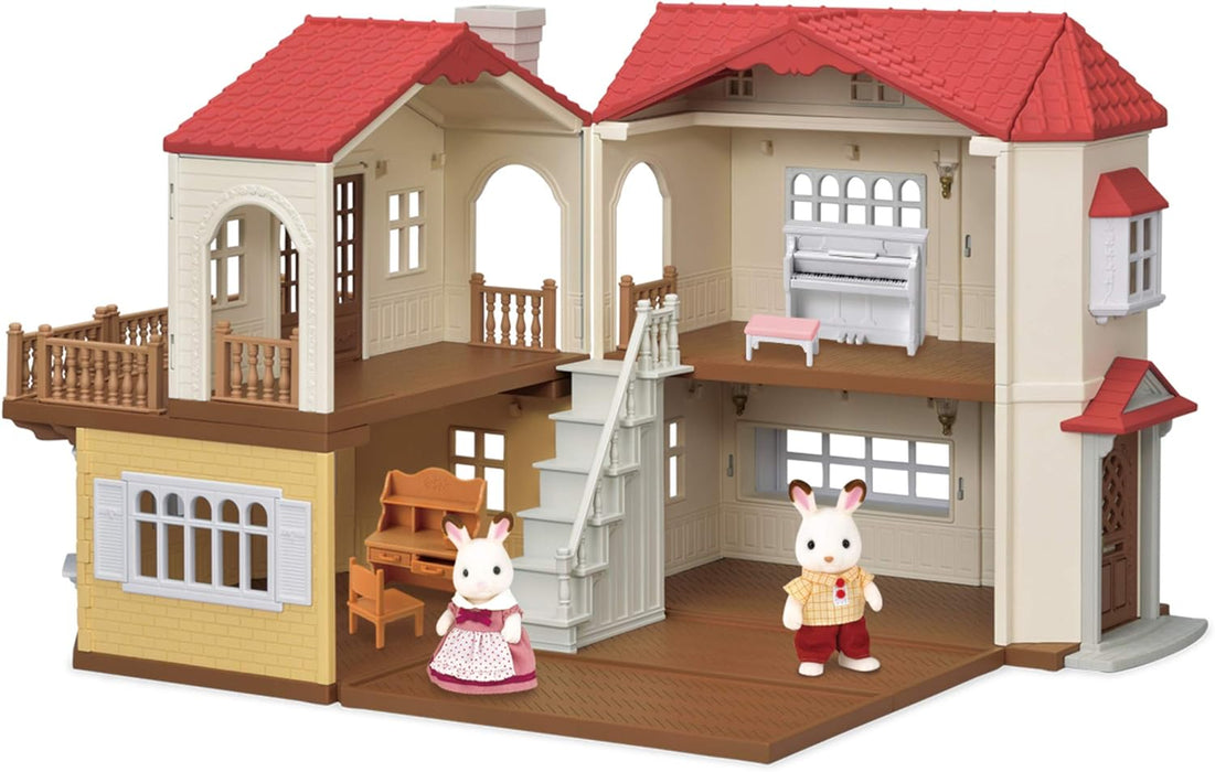 Red Roof Grand Mansion Gift Set, Dollhouse Playset with 3 Figures, Furniture, Vehicle and Accessories