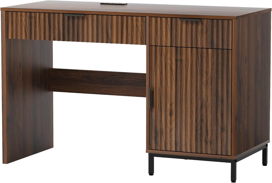 Brown 47 Inch Fluted Executive Desk ChargingStation