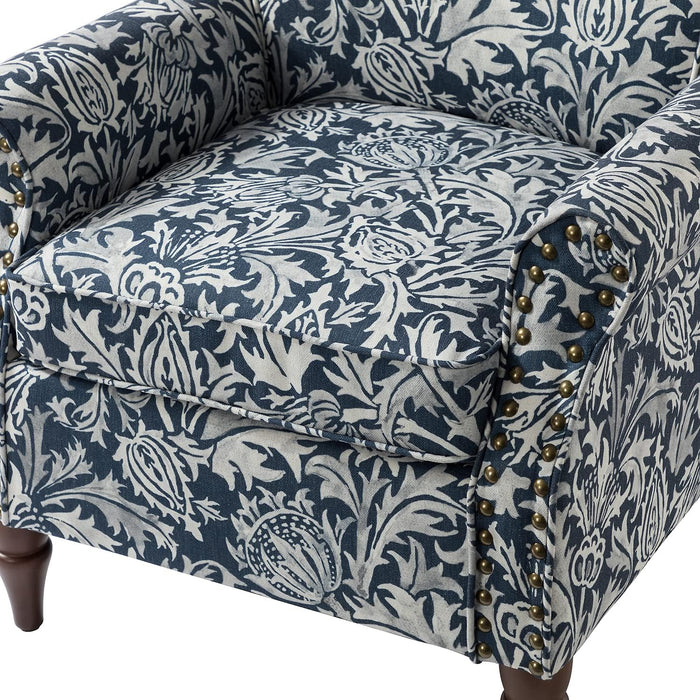 Elegant Floral Wingback Chair With Removable Cushion