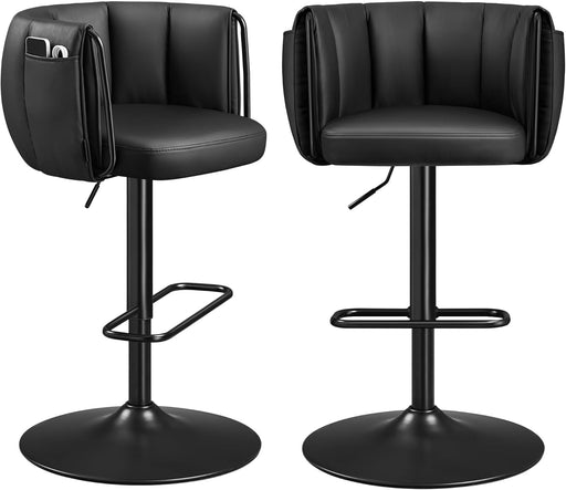 360° Swivel Bar Stools Set of 2, Height Adjustable Barstools with Curved Back, Upholstered Counter Bar Stools with Footrest, Large Base, for Kitchen Island, Modern, Ink Black ULJB103B01