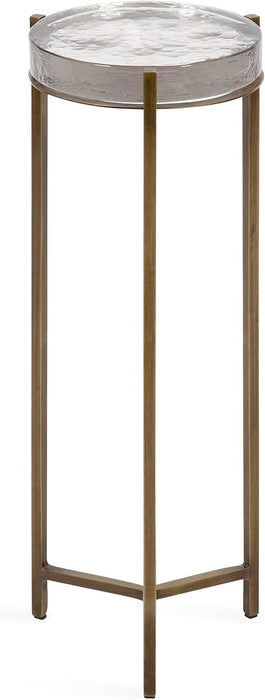 Aguilar Modern Drink Table; 9 X 9 X 23; Brass with Clear Glass; Detailed Glass Accent Table for Small Spaces