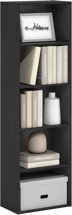 5-Tier Solid Wood Bookcase Open-Design Shelves Blackwood