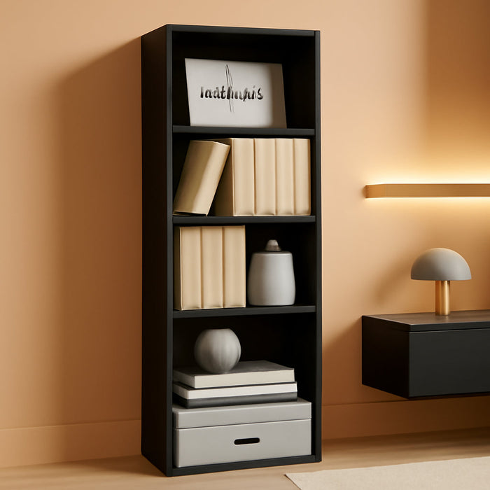5-Tier Solid Wood Bookcase Open-Design Shelves Blackwood