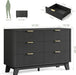 Fluted 6 Drawer Dresser for Bedroom, Modern Chest of Drawers with Metal Handle, Wooden TV Stand with Curved Profile Design, Closet Clothes Storage Organizer for Living Room/Hallway (Black)