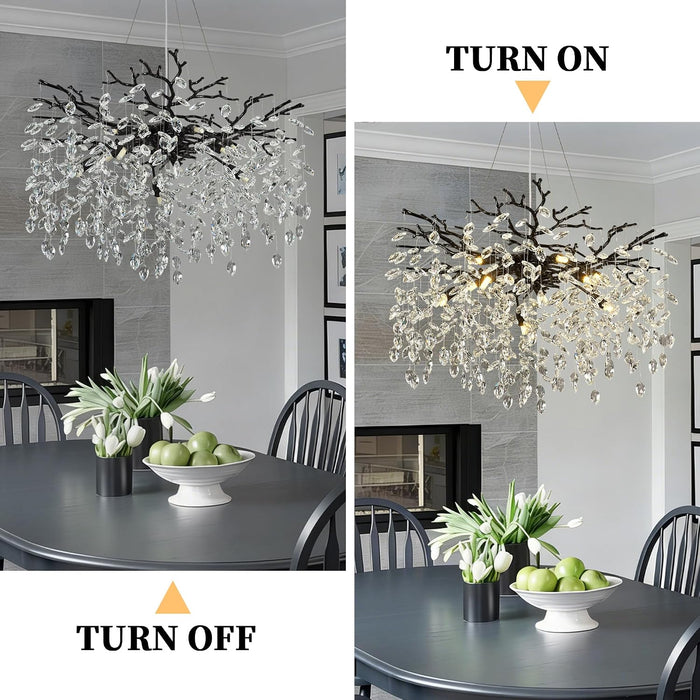 31.5" Tree Branch Chandelier Black 10-Light Crystal Chandelier