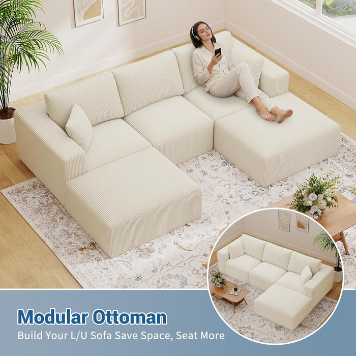 40" Square Stuffed Ottoman Pouf for Sofa Couch, Corduroy Poufs with Foam Chunk Filling, Furry & Fluffy Pouf Footstool Movable Ottoman. 40*31 Floor Poufs Foot Rest for Living Room, Beige(2 Piece Set)