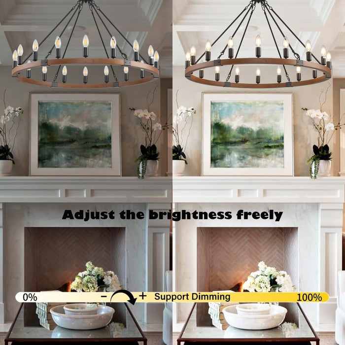 38”Wooden Wagon Wheel Chandelier,Black Vintage 18 Light Rustic round Hanging Light Fixture,Industrial Country Ceiling Light Used in the Farmhouse,Hallway,Foyer,Living Room,Dining Room