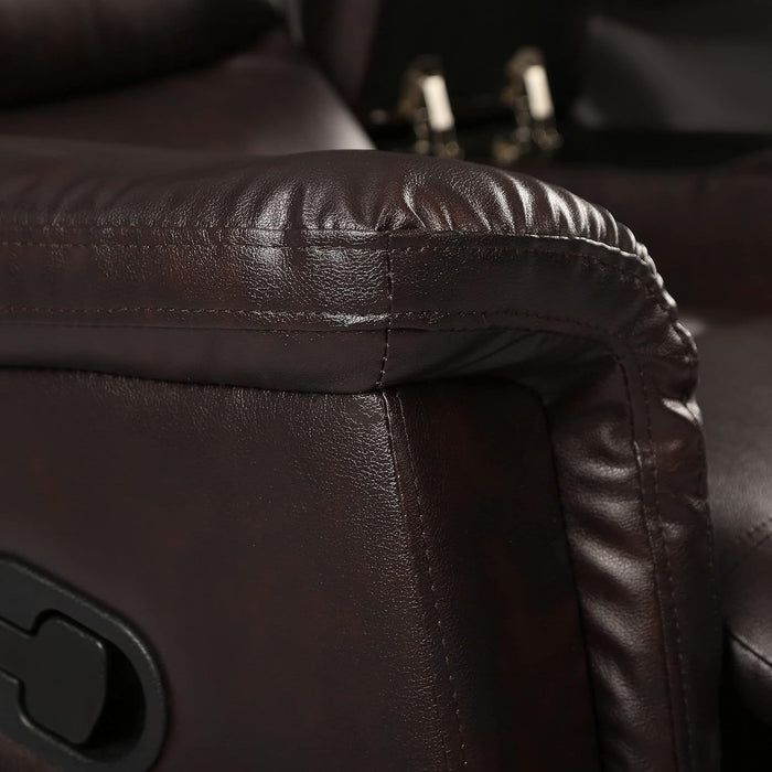 Black Faux Leather Loveseat Sofa with Recliners and Cup Holders