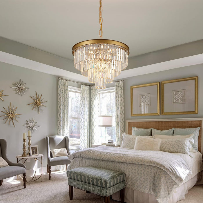 Gold Crystal Chandelier 24Inch 12Lights Ceiling Fixture