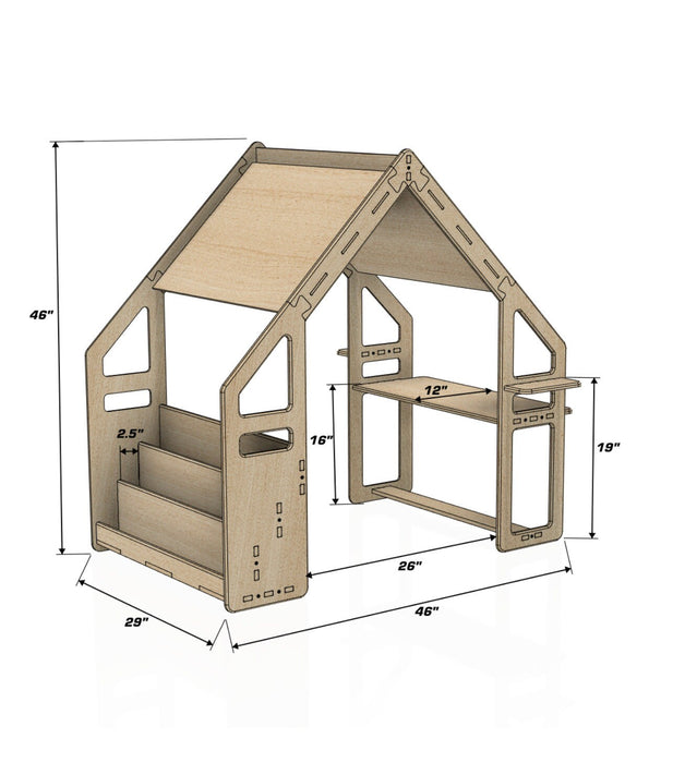 WALLY- Montessori Bookshelf / Kids Desk / Playhouse Combo- Montessori Shelf- Toddler Furniture- Indoor Play Tent - Kids Hideout- Playground!