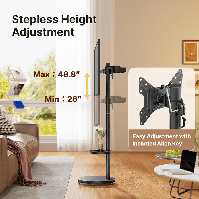 Height Adjustable Rolling TV Stand for 13-43 Inch TV up to 33 Pounds, Portrait to Landscape, Mobile TV Cart with Adjustable Storage Box and Shelf Max VESA 200X200Mm
