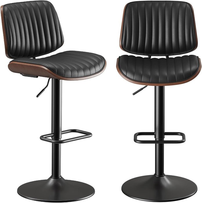 Bar Stools Set of 1, Adjustable Counter Height Bar Chairs 26"-34.5" with Swivel & Footrest, Modern Faux Leather Barstools for Kitchen Island, Dining Room,Pub,Black