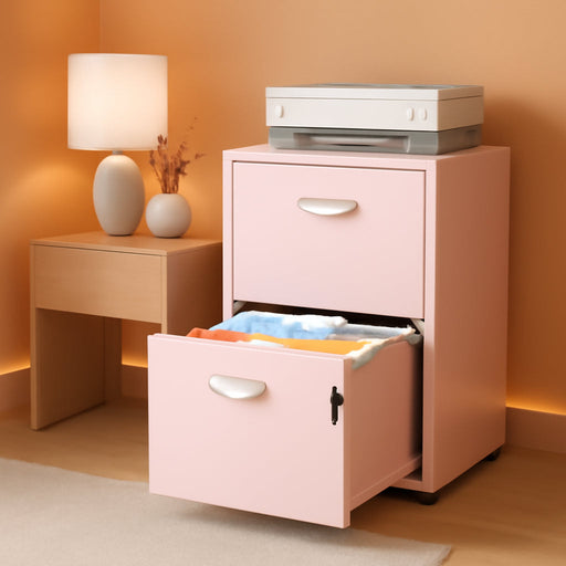 2 Drawer File Cabinet with Lock,Pink Metal Filing Cabinets,Vertical Locking File Cabinet Fit Hanging Files, Letter,File Box and A4 Documents(Pink)