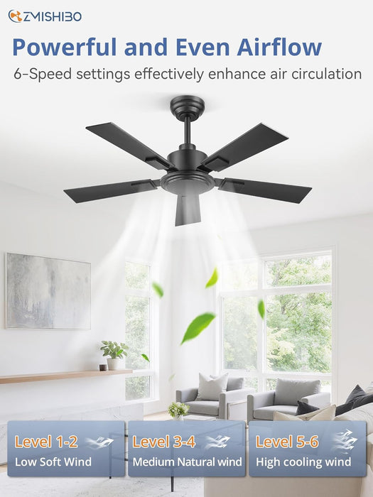 42 Inch Ceiling Fan No Light, Black Ceiling Fan without Lights, Quiet Reversible DC Motor, 6-Speeds, Small Ceiling Fan with Remote for Bedroom, Living Room, Patio, Indoor/Outdoor Use