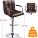 Tall Bar Stools Set of 2 Modern Square PU Leather Adjustable Barstools Counter Height Stools with Arms and Back Bar Chairs 360° Swivel Stool, Brown