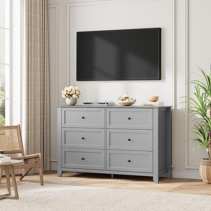 6 Drawer Dresser for Bedroom, Grey Modern Large Chest