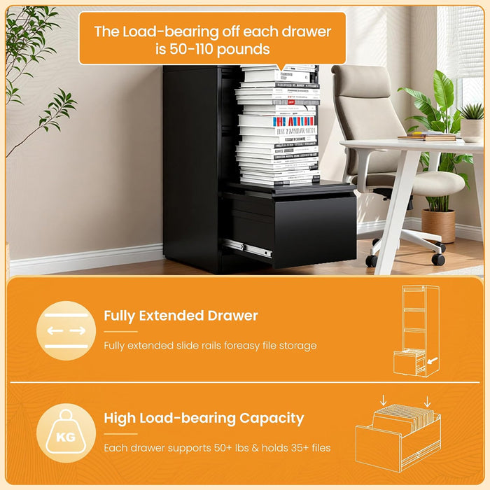 4 Drawer File Cabinet, Lockable Metal Vertical File Cabinet for Home Office