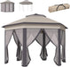 13' X 13' Pop up Gazebo, Hexagonal Canopy Shelter with 6 Zippered Mesh Netting, Event Tent with Strong Steel Frame for Patio Backyard Garden Wedding Party, Coffee and Beige