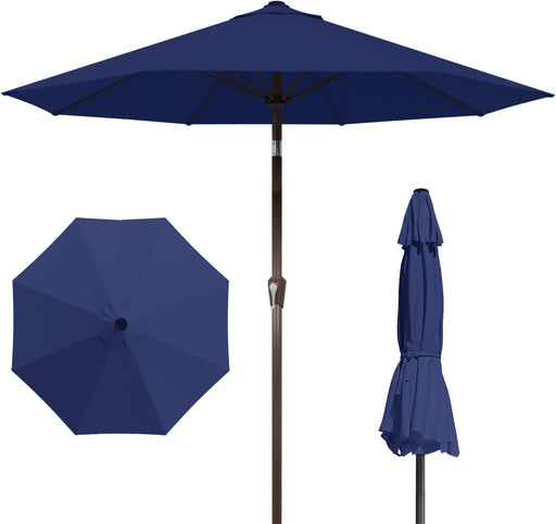 9FT Patio Umbrella with Fiberglass Ribs, Outdoor Market Table Umbrella with Crank and Tilt, UV Resistant Waterproof Canopy for Patio, Garden, Deck, Pool, Navy Blue