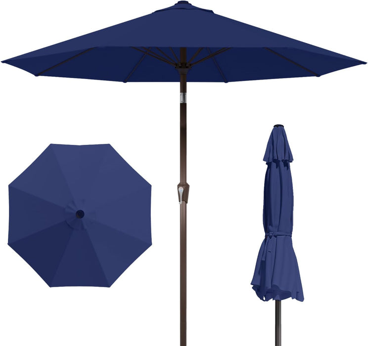 9FT Patio Umbrella with Fiberglass Ribs, Outdoor Market Table Umbrella with Crank and Tilt, UV Resistant Waterproof Canopy for Patio, Garden, Deck, Pool, Navy Blue