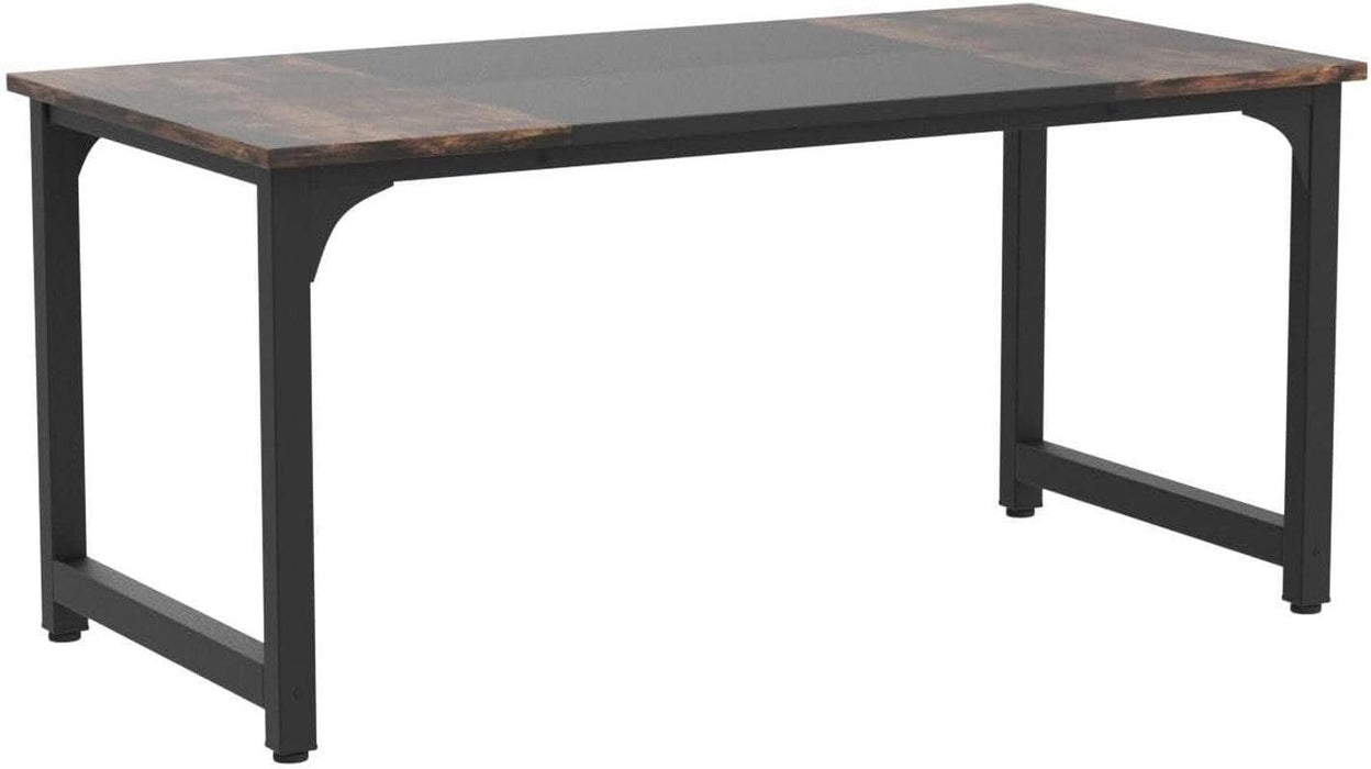 63 Inch Executive Desk TwoToneBrownBlack HeavyDuty Frame