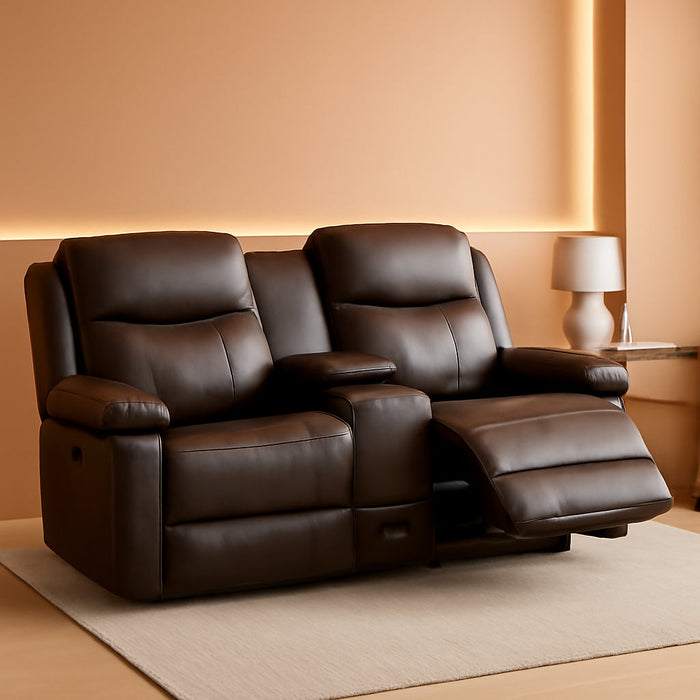 Loveseat Recliner, Reclining Loveseat with Console, Double Reclining Loveseat, 2 Seater Manual Reclining Couch for Living Room, Office, Home Theater(Pu-Brown)