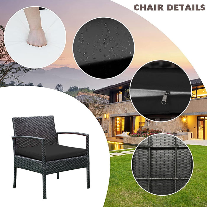 3 PCS Patio Rattan Conversation Chairs Set, Outdoor Patio Furniture Balcony Furniture Set, Wicker Patio Set for Garden Porch Balcony Yard, Black