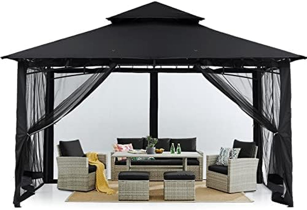 Outdoor Garden Gazebo for Patios with Stable Steel Frame and Netting Walls (10X12,Black)